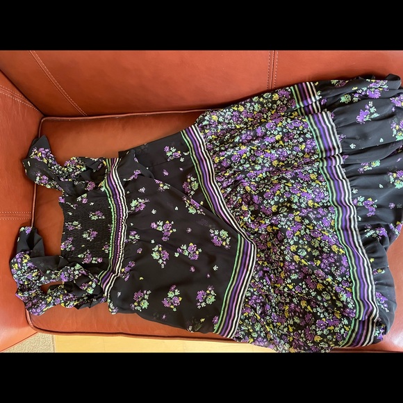 Mango black and purple floral maxi dress with back shiring - Picture 4 of 5